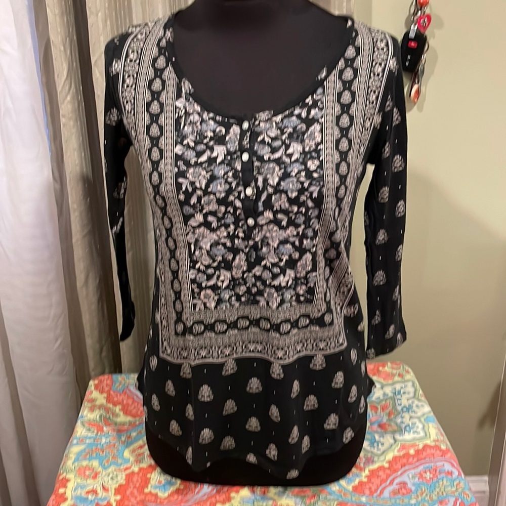 Lucky Brand Black and Blue Floral Top